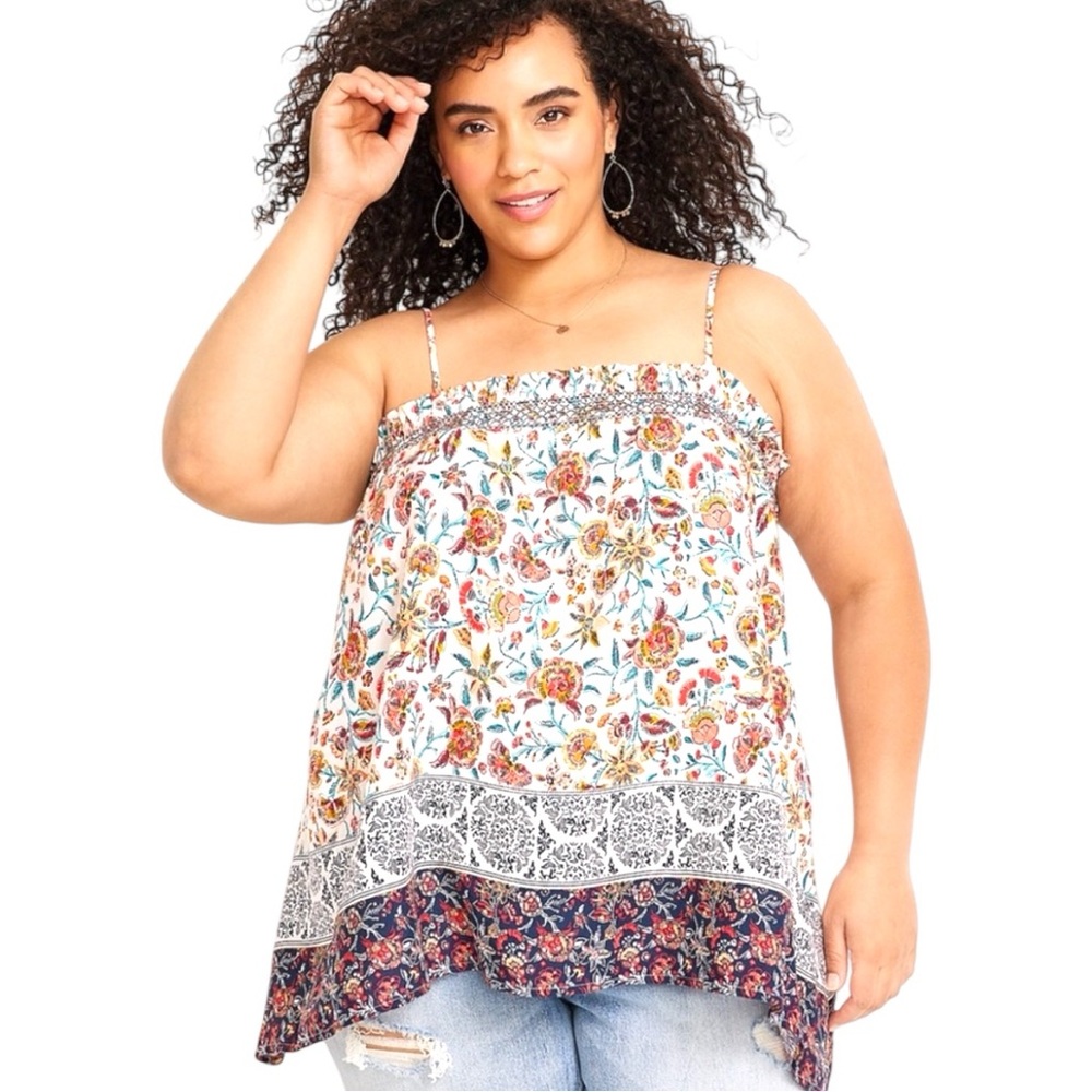 Maurices Mixed Print Blue & White Smocked Swing Camisole Tank Size 2X